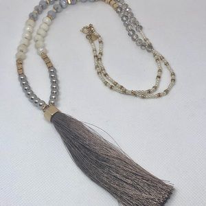 Loft 20” Gold & Silver Tone Tassel Beaded Necklace